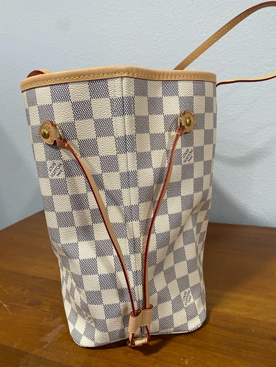 Cream Checkered Tote Bag with Tan Trim MM - Picture 2 of 10